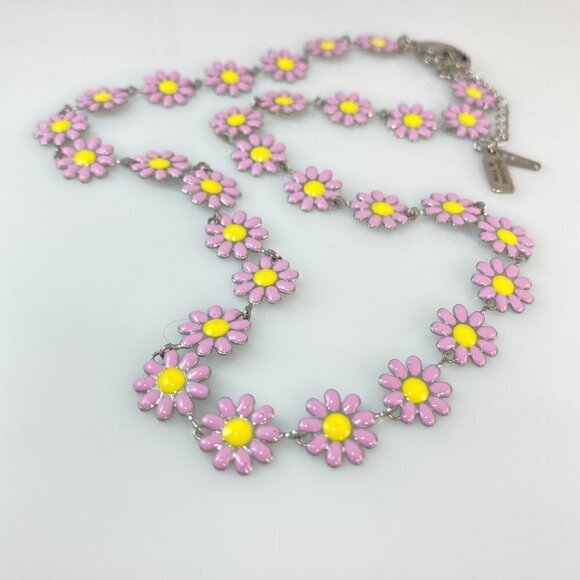 Silver Enamel Flower Necklace Stainless Steel - Picture 1 of 6